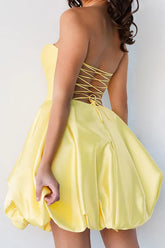 A line Sweetheart Satin Yellow Cute Homecoming Dress